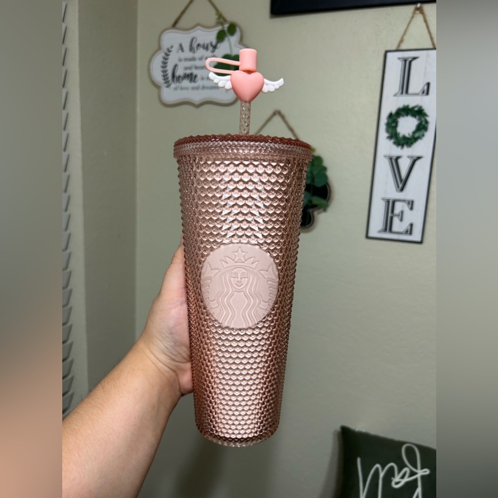 Starbucks pale rose gold Korea studded with topper No tag